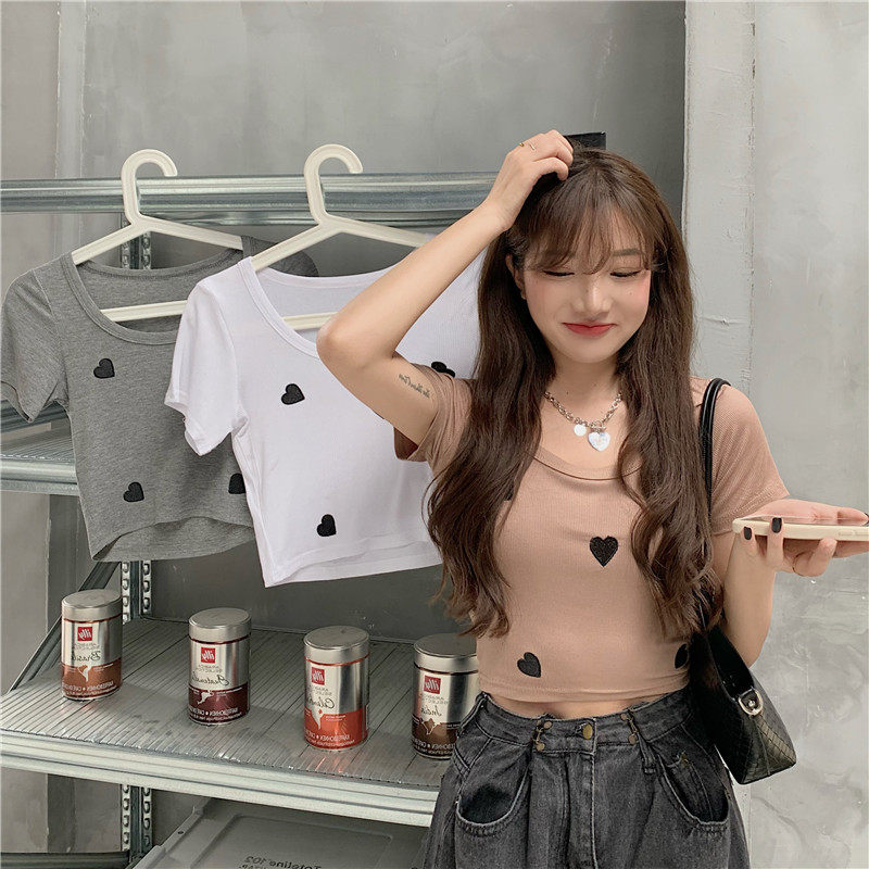 Real shooting real price summer temperament versatile short waist cartoon printing leisure trend slim short T girl#