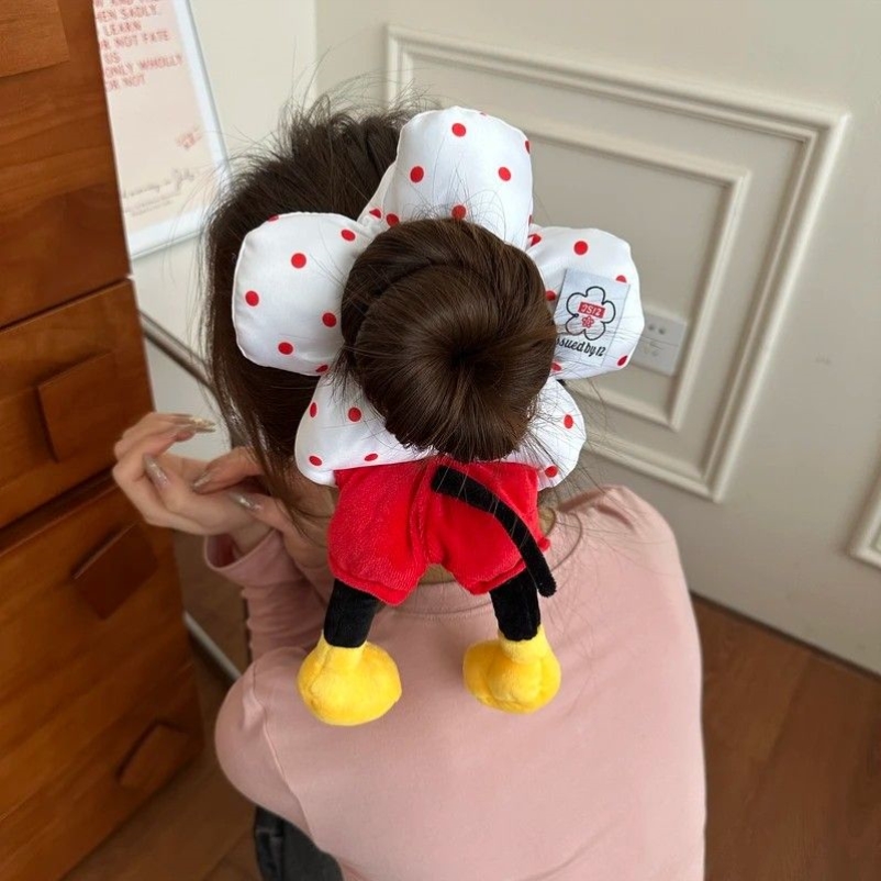 米奇花朵波点屁屁发圈大肠圈可爱毛绒丸子头公主落难扎头绳发饰女