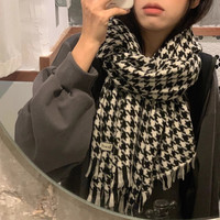 诗孚2023新款千鸟格围巾女冬季高级感韩版百搭冬天加厚保暖仿羊绒