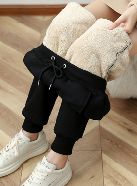 秋冬加绒裤子女休闲哈伦卫裤加厚羊羔绒棉裤冬季保暖外穿运动裤女