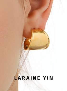 LARAINEYIN小众设计感不规则宽曲面耳圈欧美复古渐变银针精致耳环