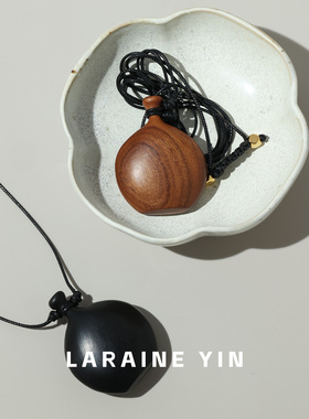 LARAINEYIN小众高级感木质酒壶毛衣链抽拉黑绳可调节情侣款长项链