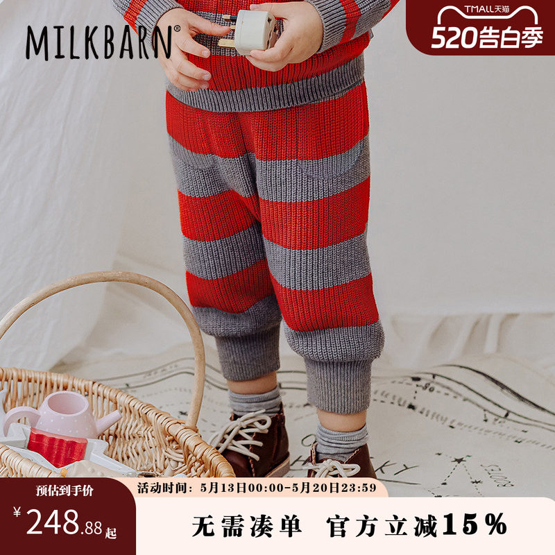 Milkbarn儿童长裤宝宝秋冬童装男女童圣诞休闲裤外穿靴裤
