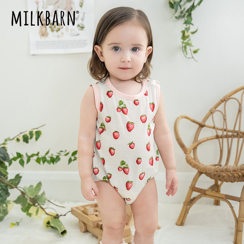 Milkbarn春夏新品婴儿包屁衣两件套纯棉哈衣爬爬服新生儿衣服