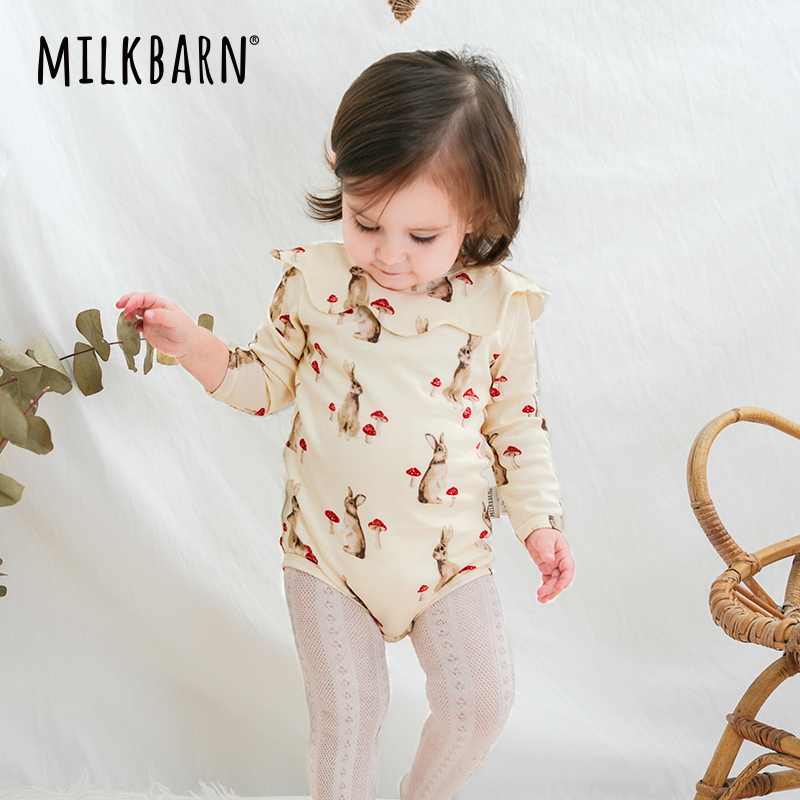 Milkbarn2025春夏新品新生婴儿包屁衣宝宝哈衣三角爬爬服纯棉衣服