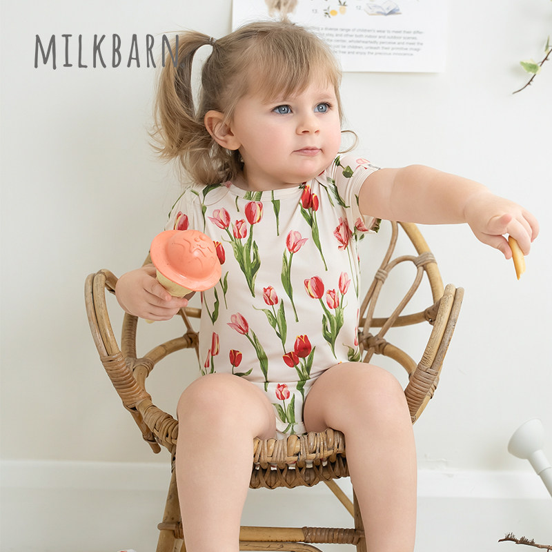 Milkbarn春夏新品婴儿包屁衣两件套宝宝衣服哈衣婴幼儿爬爬服