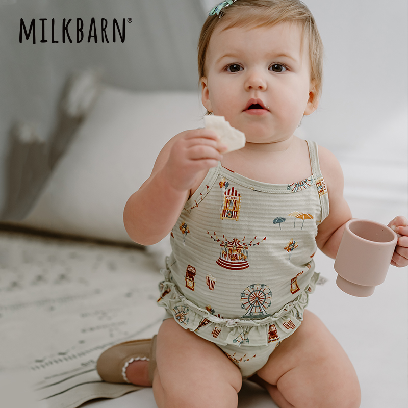 Milkbarn婴儿吊带包屁衣女宝宝夏季哈衣新生儿纯棉爬爬服