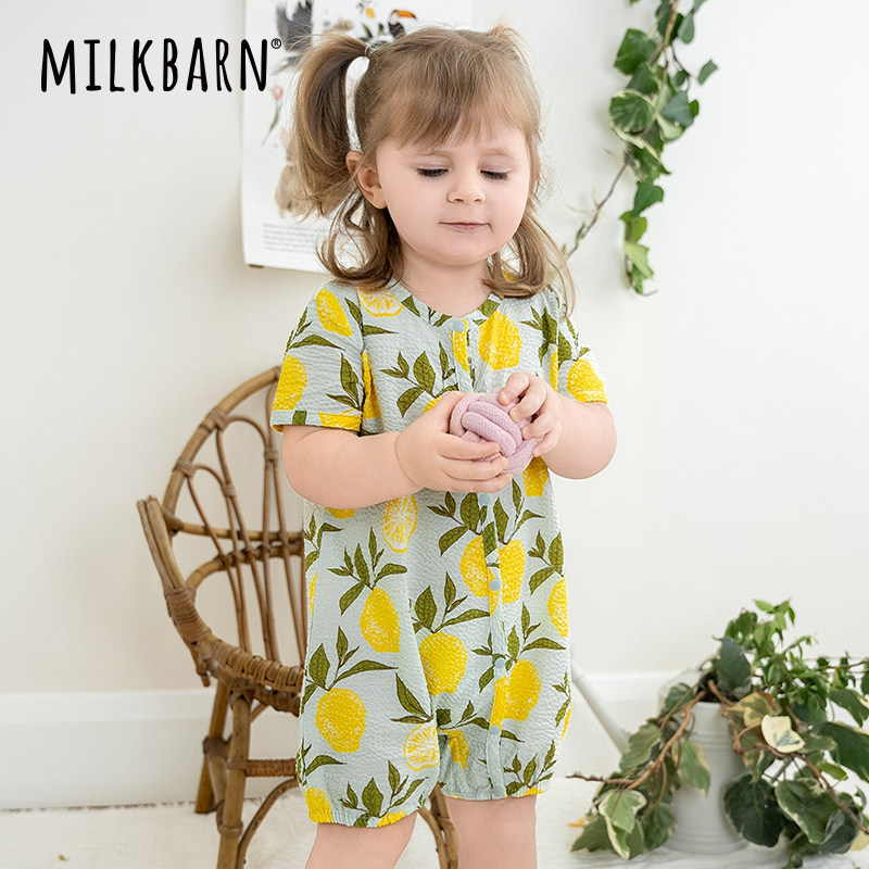 Milkbarn春夏新品婴儿短袖连体衣服宝宝纯棉哈衣婴幼儿爬爬服