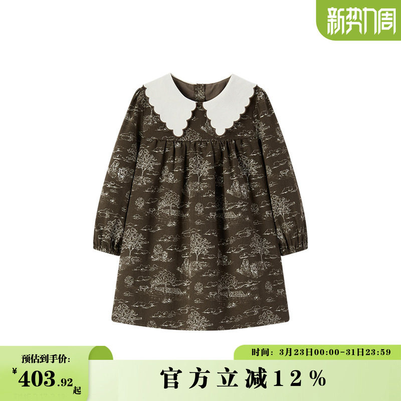 Milkbarn秋冬新品儿童纯棉长袖连衣裙宝宝可爱公主裙印花长裙