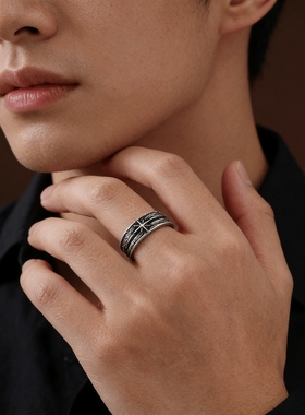 星夜复古朋克暗黑男士开口戒指