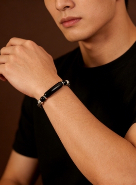 钛钢虎眼石古巴链男士转运手链