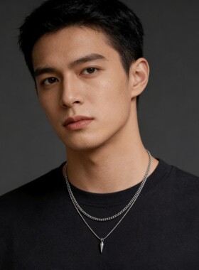 男士叠戴铆钉项链潮流百搭