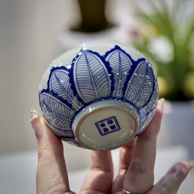 仿古老陶泥青花芭蕉叶铃铛杯个人专用主人杯家用普洱茶杯