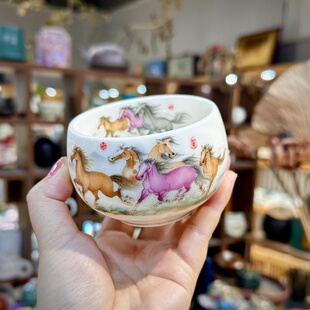 八骏马盏杯羊脂玉大号功夫茶具主人杯名师八骏图马年单杯专用茶碗