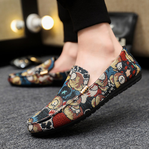 春季新款男鞋一脚蹬豆豆鞋韩版潮流百搭布鞋软底男士休闲鞋男懒人