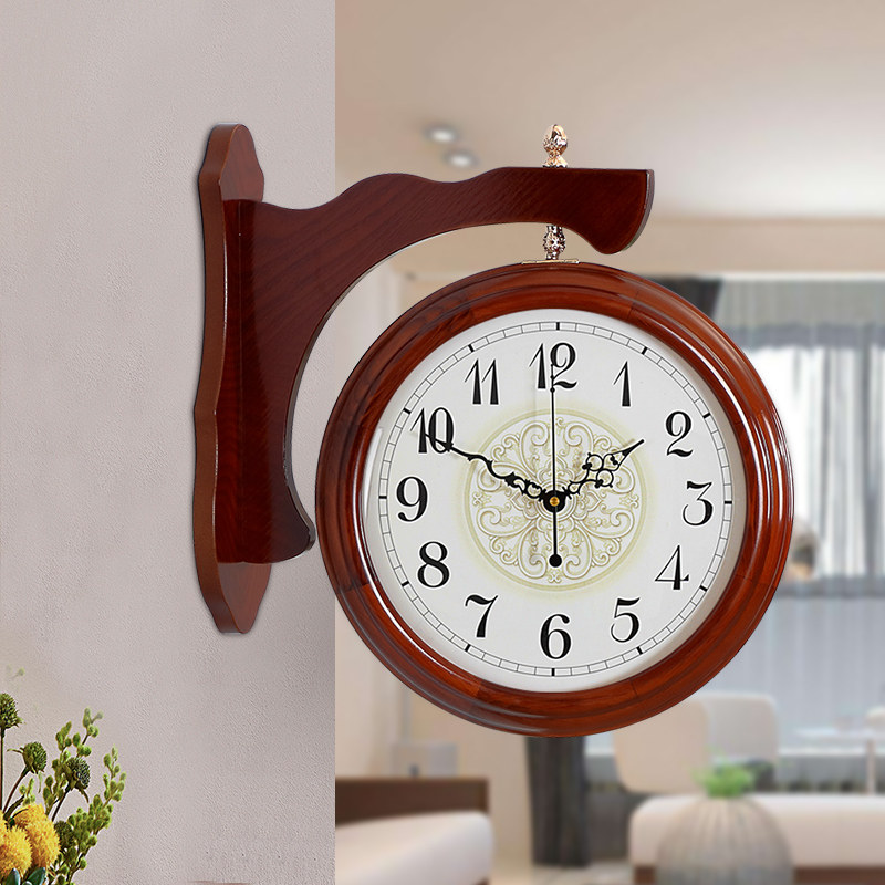 欧式双面挂钟客厅实木钟表美式田园创意时钟现代简约家用两面壁钟|msdalam kategori Aksesori rumah, hiasan loceng rumah/Jam Penggera, jam dinding - dari Buy2taobao.com untuk memberikan perkhidmatan ejen Taobao profesional membeli