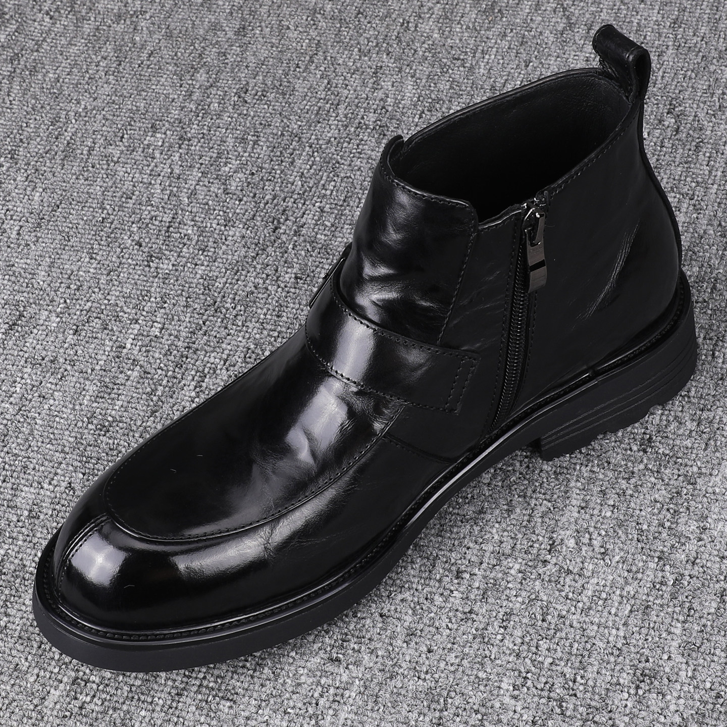 男士棉鞋小圆头休闲皮鞋英伦侧拉链高帮鞋真皮切尔西男皮靴马丁靴,流行男鞋,马丁靴,淘宝优惠券,粉丝福利购,淘宝优惠卷