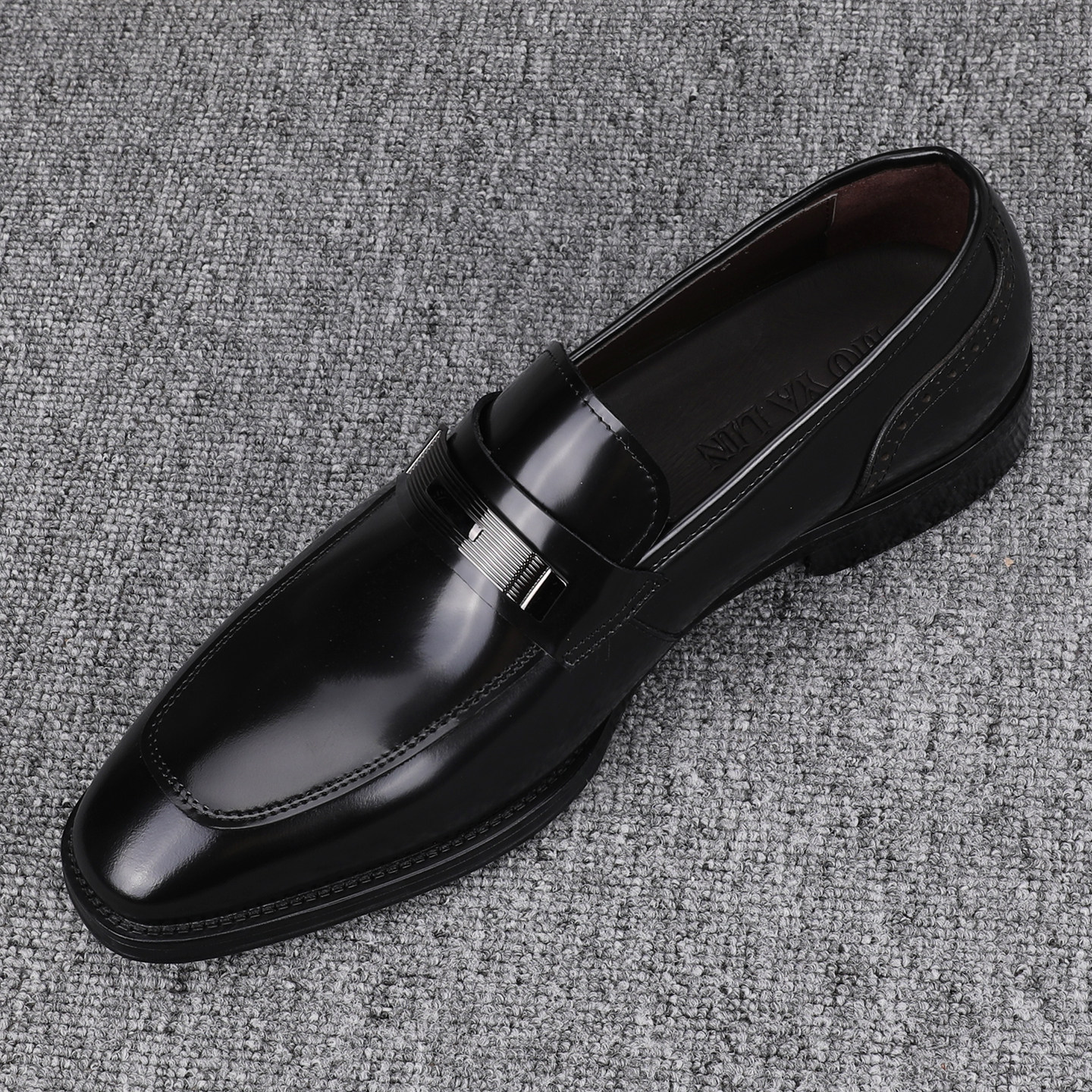 私人定制高端男鞋秋季经典亮皮开边珠牛皮休闲皮鞋厚底商务一脚蹬