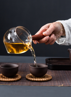 耐热玻璃侧把公道杯日式锤目纹加厚茶海功夫茶具分茶器
