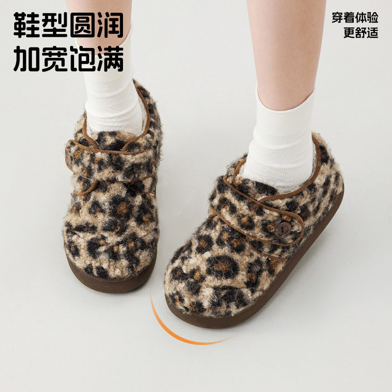 豹纹大童棉鞋女童防滑冬季新款学生勃肯鞋外穿女孩玛丽珍鞋亲子鞋