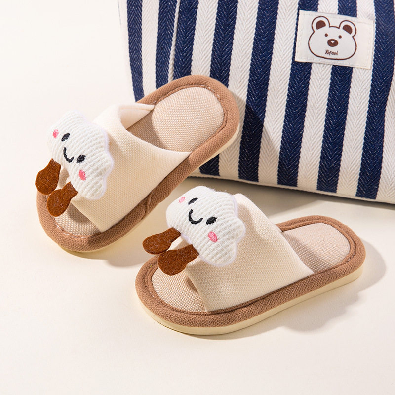 可爱云朵儿童亚麻拖鞋女童男童防滑春秋新款室内家居宝宝棉布麻拖