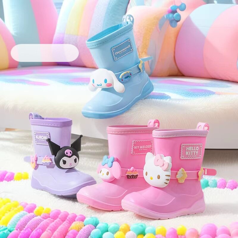 三丽鸥儿童雨鞋女童防滑雨靴女孩凯蒂猫库洛米美乐蒂宝宝水鞋软底