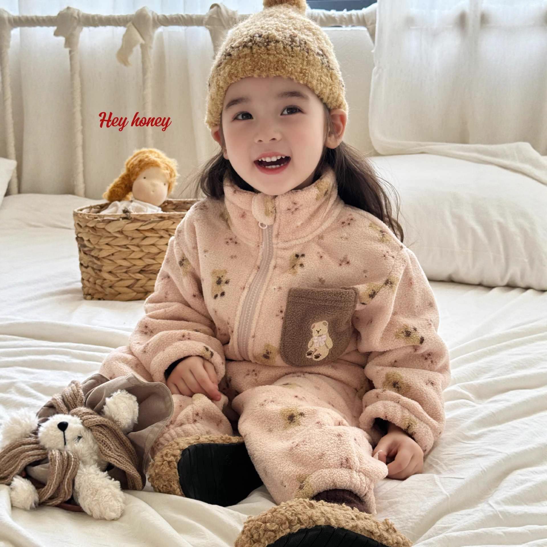 韩版儿童法兰绒睡衣秋冬款加厚珊瑚绒家居服套装-32902