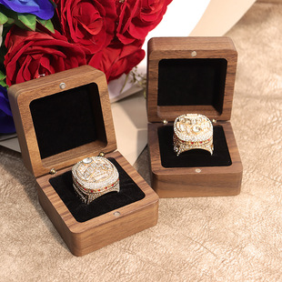 北美黑胡桃全实木加宽加大扳指玉戒指盒项链高端戒指首饰收纳盒