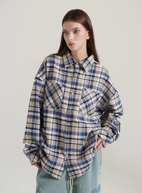 INNERSECT全棉格纹衬衫春秋新款宽松百搭长袖情侣款复古潮牌外套