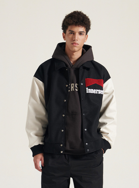 【断码清仓】INNERSECT潮牌美式字母棒球服拼接街头夹棉夹克男女