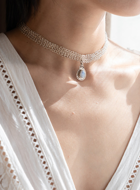 月光石纯银线手工钩织项链轻奢婚纱礼服锁骨链小众设计感颈