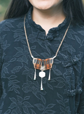 售罄欣赏 吾肆原创 绿松石925银绳编项链吊坠macrame部落风