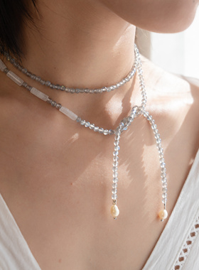 法式优雅长款可调节珍珠拉长石女多戴法设计高级感毛衣链百搭链