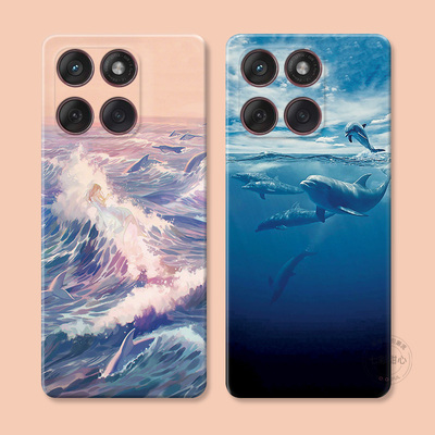 梦幻海豚适用摩托罗拉edge60pro手机壳50/40/S30/G86G85G84G75G56G55G54文艺少女心海洋女款个性创意软