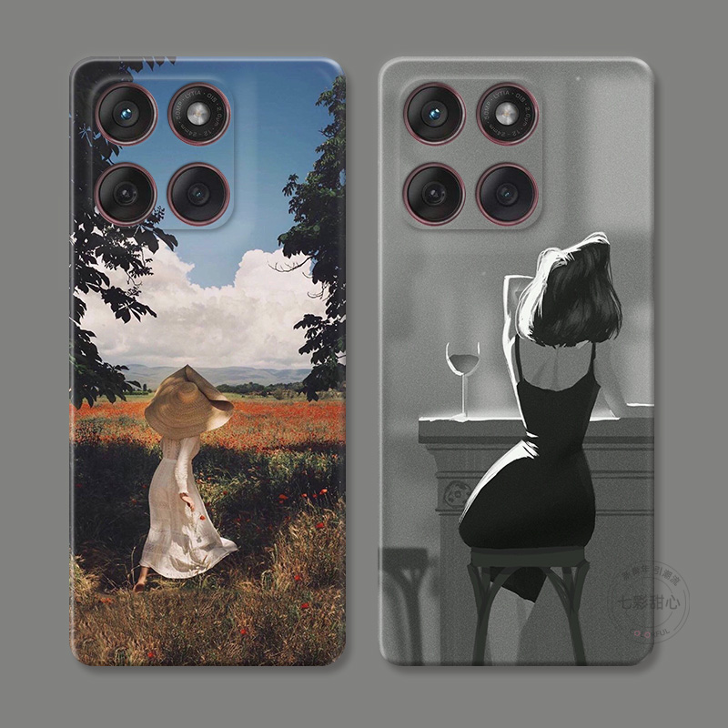 文艺少女背影适用摩托罗拉edge60pro手机壳50/40/S30/G86G85G84G75G56G55G54油画艺术耐脏防摔冷淡风女款软