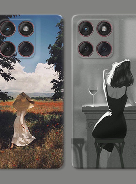 文艺少女背影适用摩托罗拉edge60pro手机壳50/40/S30/G86G85G84G75G56G55G54油画艺术耐脏防摔冷淡风女款软