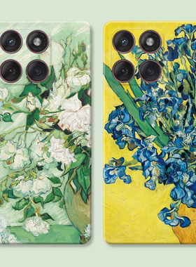 文艺白玫瑰适用摩托罗拉edge60pro手机壳50/40/S30/G86G85G84G75G56G55G54梵高油画唯美小清新艺术女款耐脏软