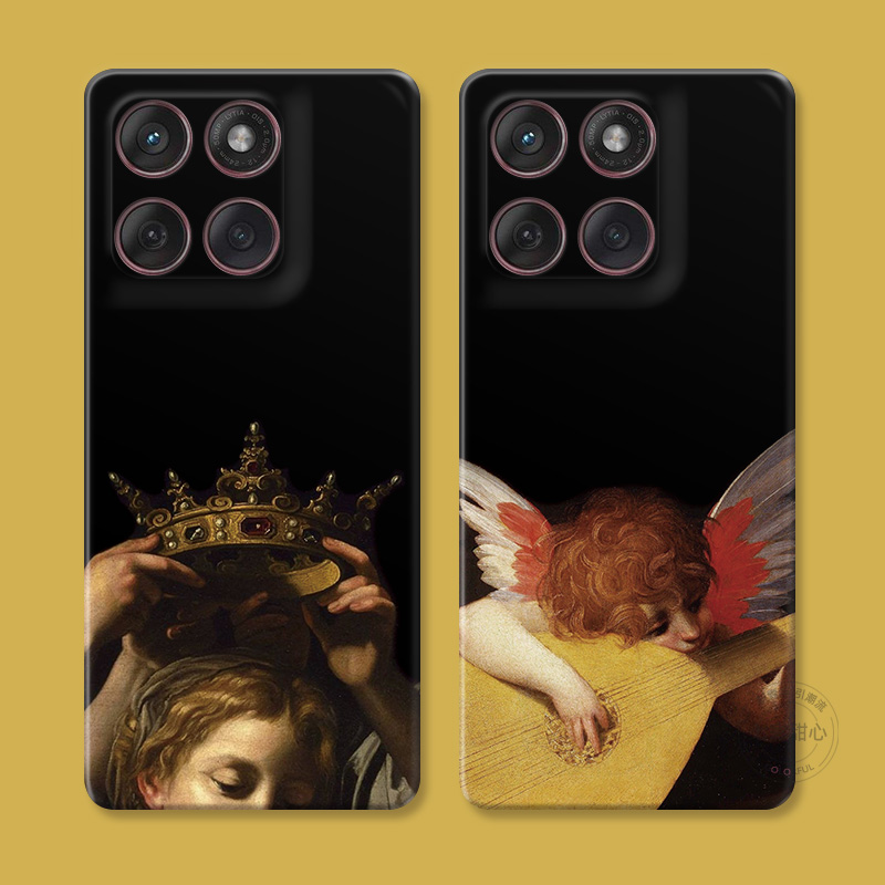 欧美油画天使适用摩托罗拉edge60pro手机壳50/40/S30/G86G85G84G75G56G55G54女王加冕文艺复古女款耐脏软