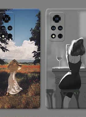 少女背影适用华为荣耀play9T手机壳8/7/6c/5/4/3pro活力版v40v20v30pro文艺油画简约女款软