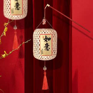手提灯笼中式2026春节元宵仿古灯笼手工竹编灯笼发光古风国风拍照