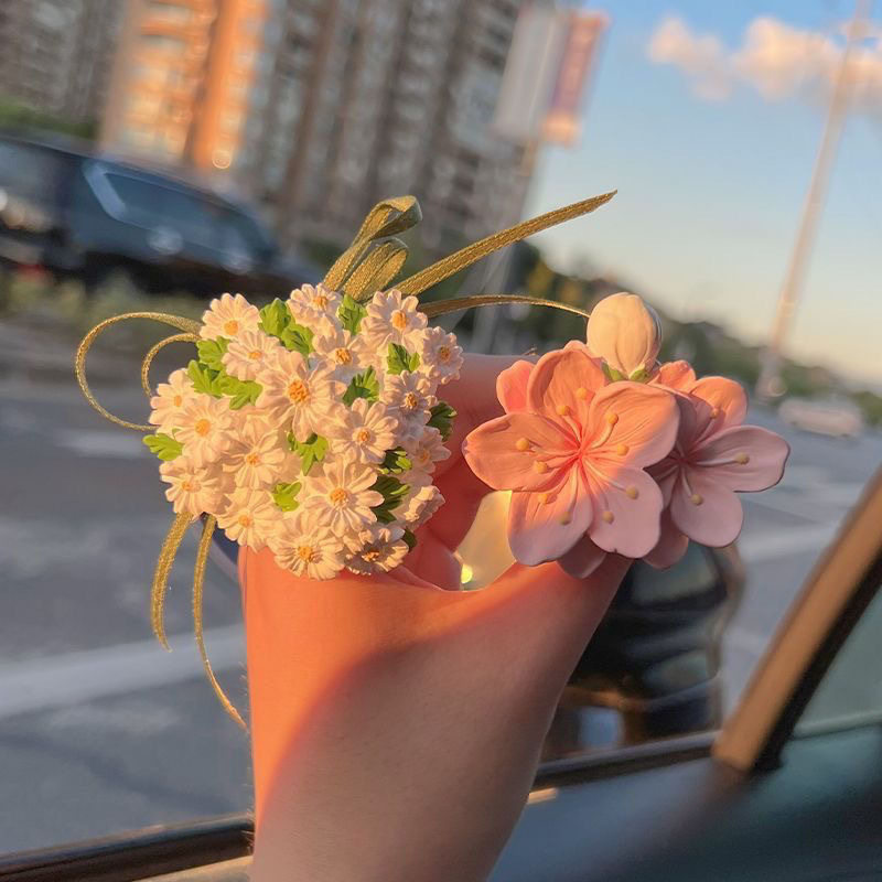 ins粉色系桃花郁金香花朵车载香
