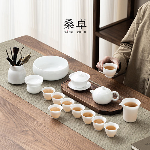 冰种薄胎轻奢功夫茶具高档家用办公室德化白瓷茶壶杯盖碗整套礼盒