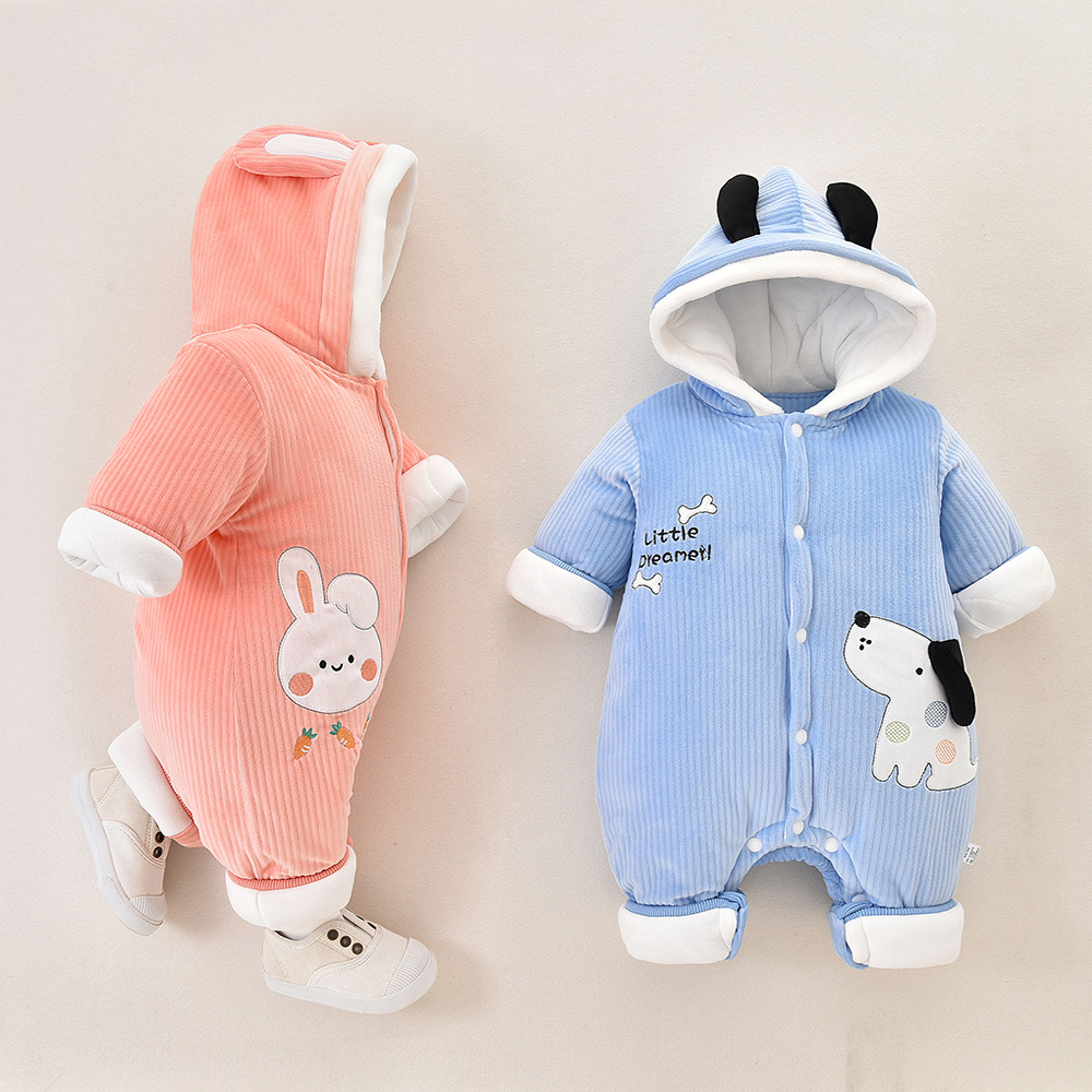 新生婴儿衣服秋冬加厚夹棉连体衣超萌外出服宝宝棉服哈衣套装冬装