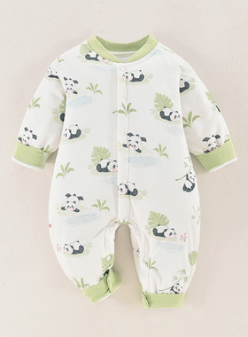 婴儿秋冬40克薄棉连体衣宝宝纯棉保暖哈衣新生儿春天外套夹棉套装