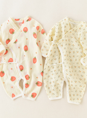 婴儿连体衣夏季薄款长袖新生儿衣服和尚服纯棉纱布哈衣空调服春秋