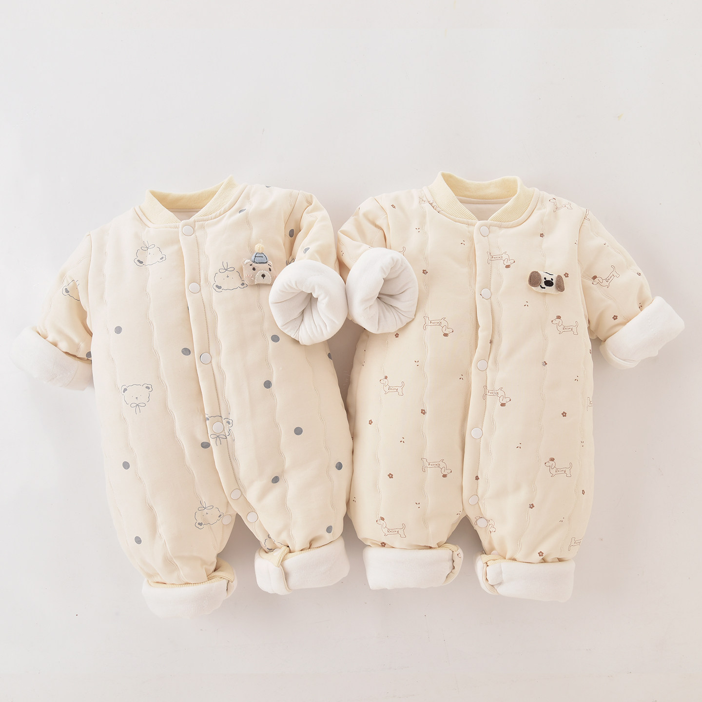 新生婴儿夹棉连体衣秋冬保暖加厚棉服哈衣爬服男女宝宝外出服冬装