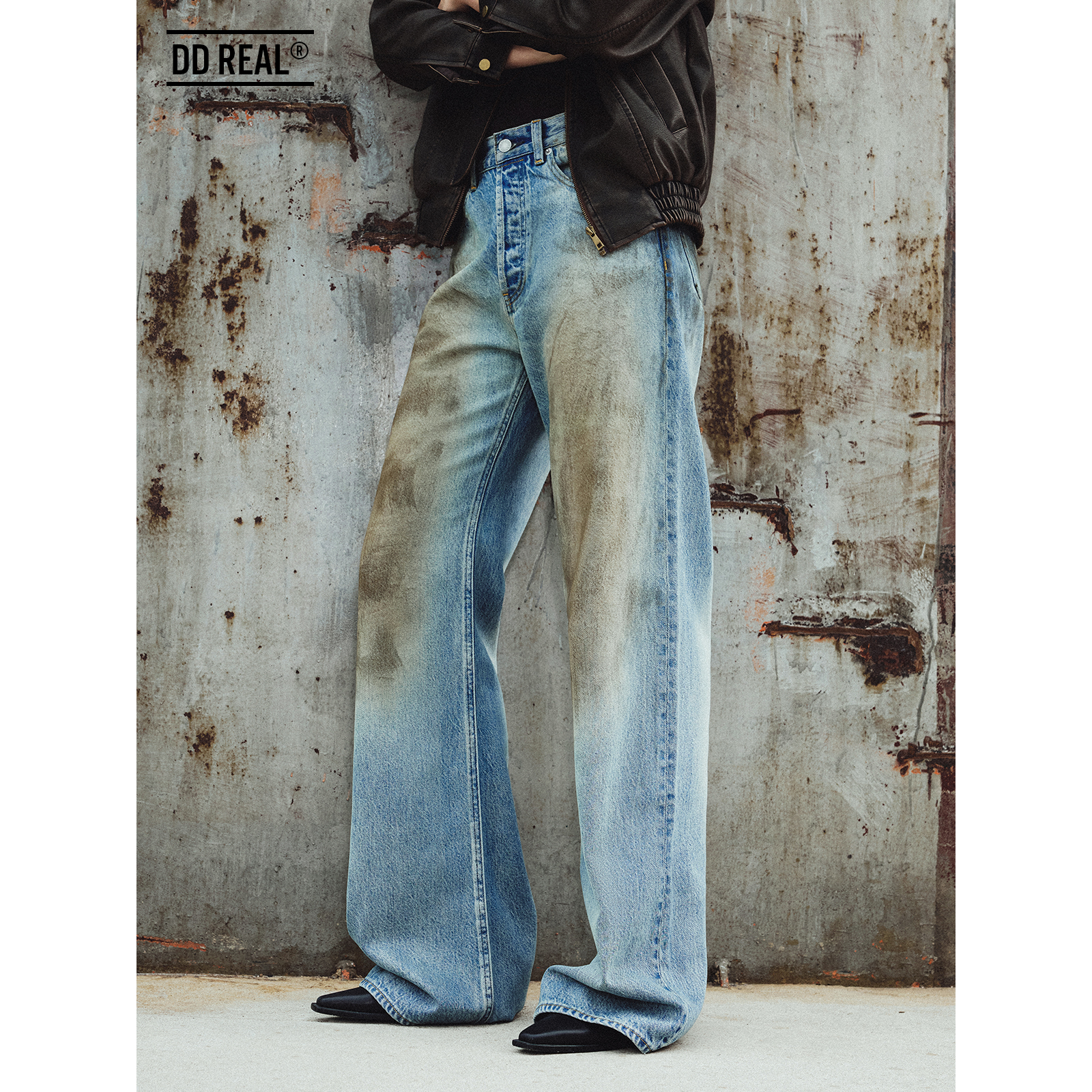 2024春夏泥染做旧脏脏裤牛仔长裤