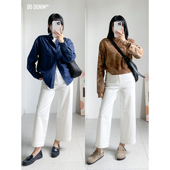 女松弛显瘦九分裤 DD「New Classic」早秋白色弹力宽松直筒牛仔裤