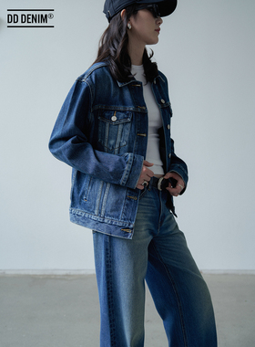 DD DENIM复古做旧蓝秋季新款宽松微落肩牛仔衣廓形牛仔夹克外套