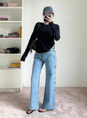 DD「纸片人」25夏新色宽松微喇水洗浅蓝天丝棉牛仔裤女显瘦阔腿裤